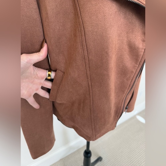 NWT AUTOMET Brown Faux Suede Moto Jacket | Size M | Asymmetrical Zip - Picture 8 of 11
